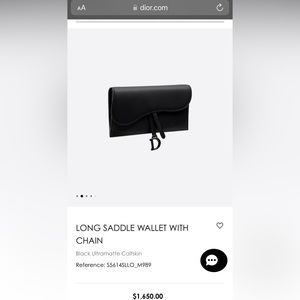 Authentic Dior LONG SADDLE WALLET WITH CHAIN…Black Ultramatte Calfskin